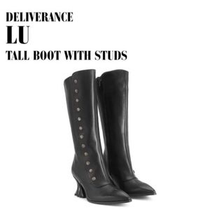 ISO John Fluevog Black Heeled Boots with Studs